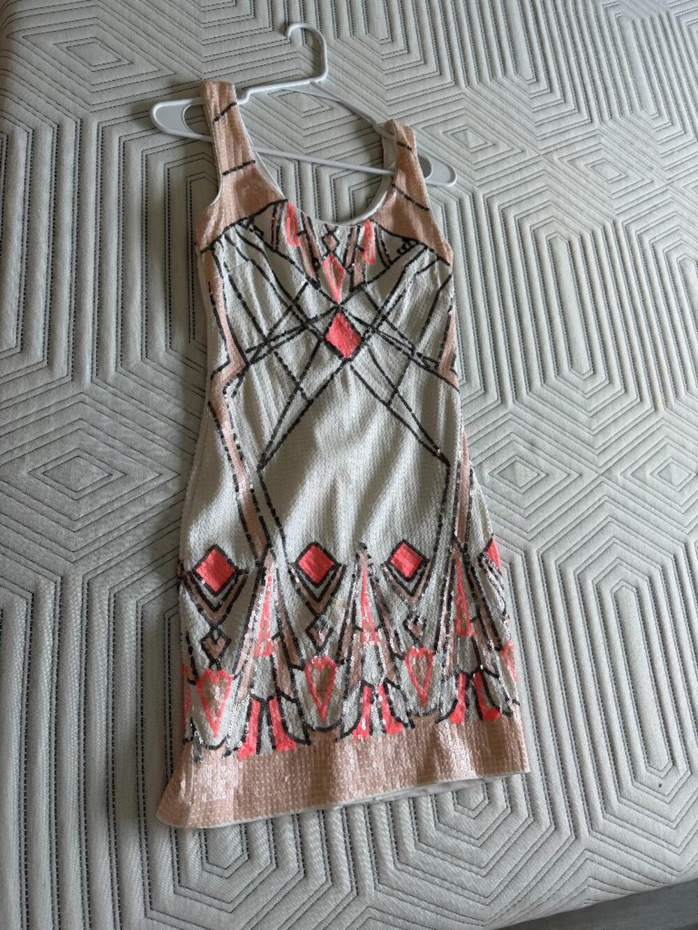 Bebe dress in pink and white with beads, size S.